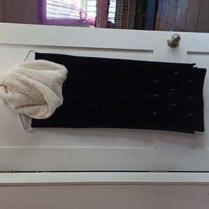 Set of 2 Scarves: 1 Elegant long black velvet & 1 cream faux fur infinity scarf